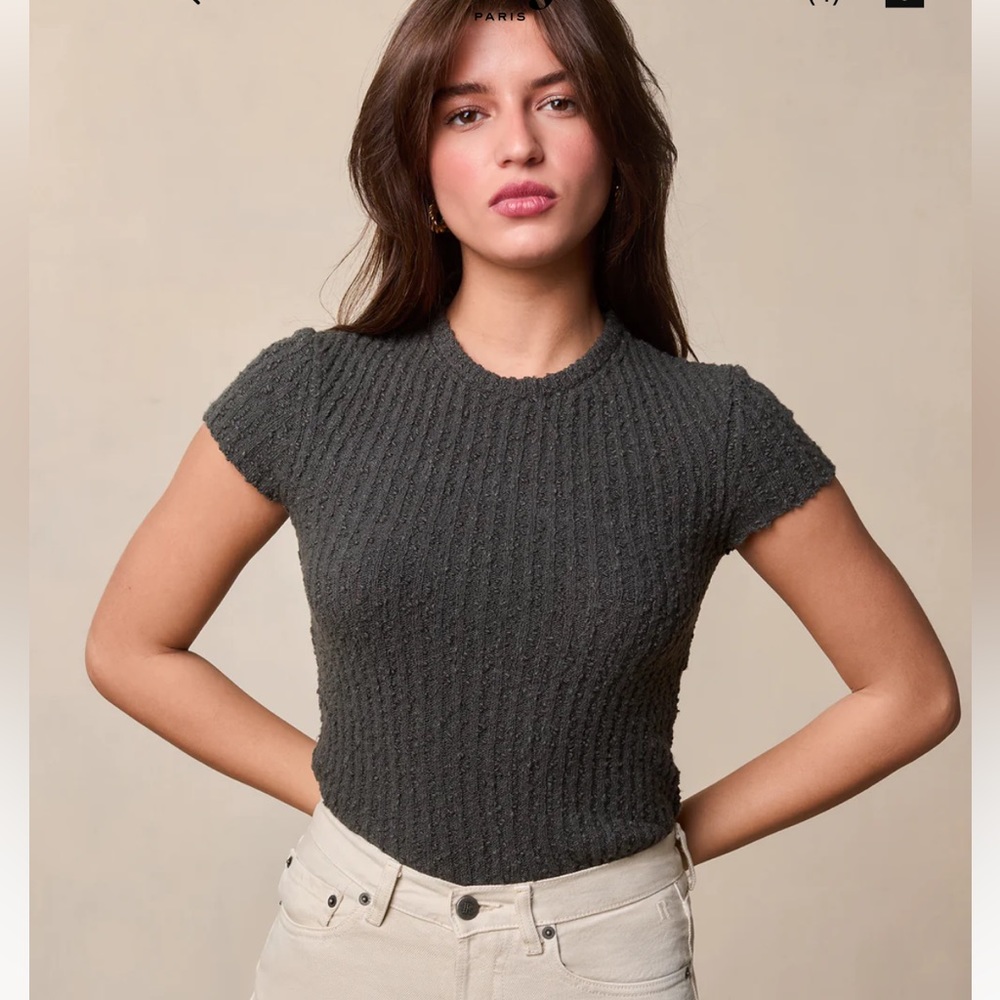 Rouje Aurelio sweater cap sleeve top in khaki green 34 xs